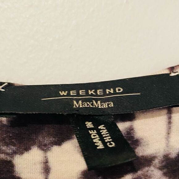 Weekend Max Mara Cream Brown Watercolor Tie Waist Sleeveless Dress Size XL - Picture 7 of 7